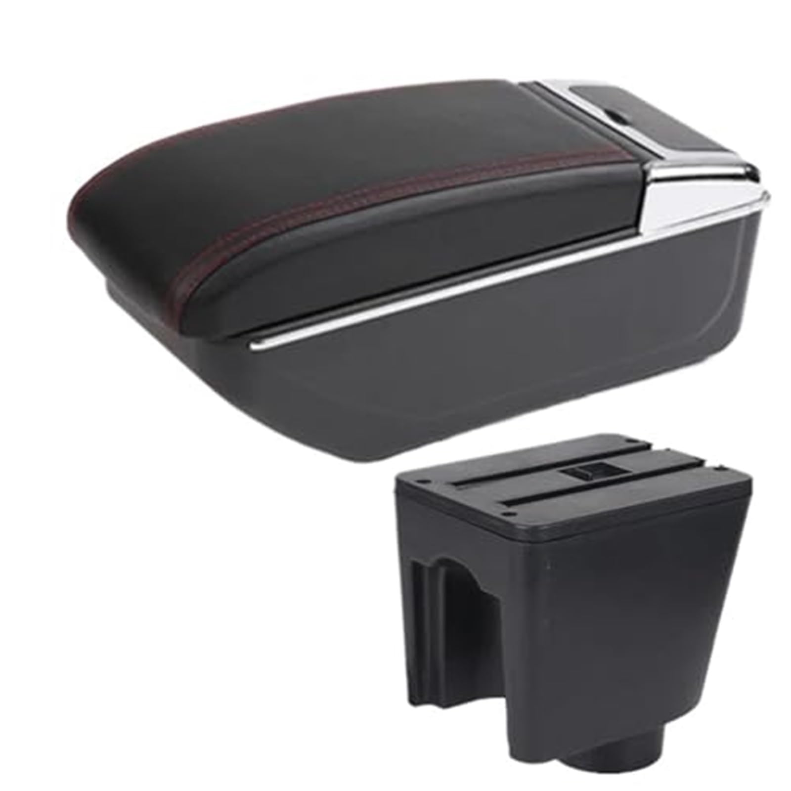 WUPEDI for Chevrolet, for Aveo T200 T250 T255 Auto Armlehnenbox Mittelkonsole Aufbewahrungsbox Drehbares Zubehör Autozubehör Auto-Konsolen-Organizer-Box(Black B1 Red Line No USB) von WUPEDI