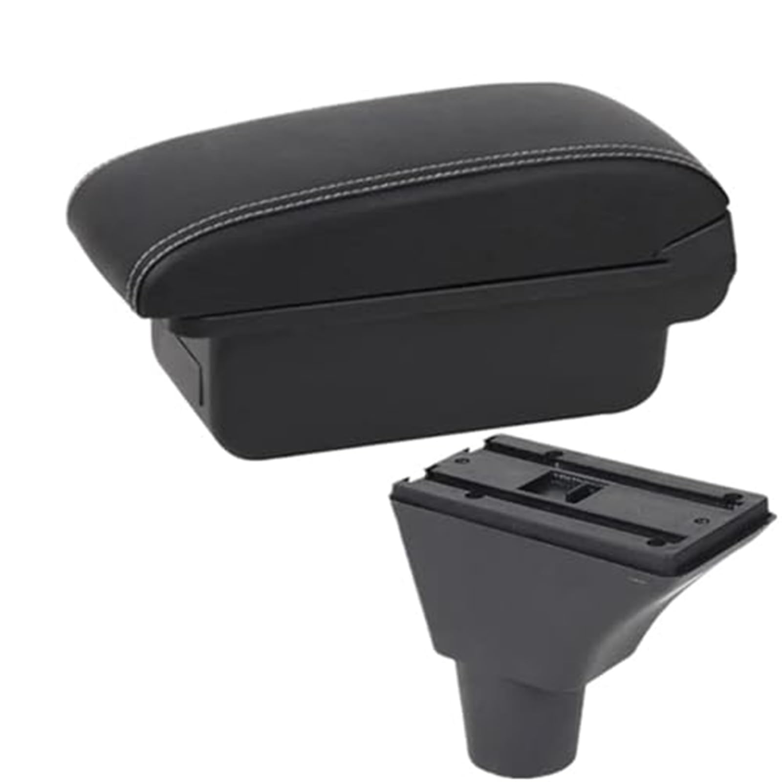 WUPEDI for Citroen, C3 C4 Armlehne Box Mittelkonsole Zentrale Aufbewahrungsbox Getränkehalter Zubehör USB-Lade Autozubehör Auto-Konsolen-Organizer-Box(Black A3 White Line No USB) von WUPEDI