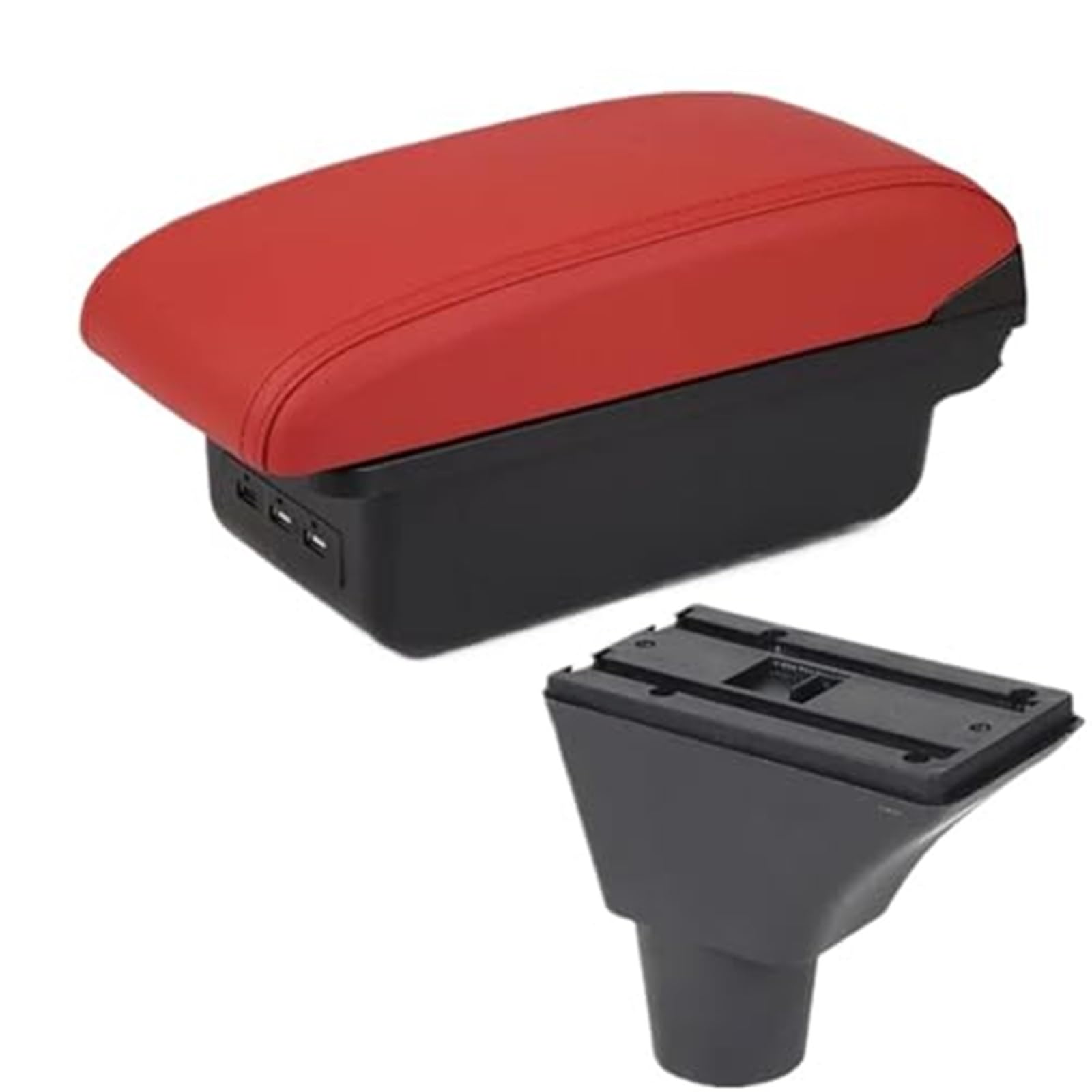 WUPEDI for Citroen, C3 C4 Armlehne Box Mittelkonsole Zentrale Aufbewahrungsbox Getränkehalter Zubehör USB-Lade Autozubehör Auto-Konsolen-Organizer-Box(Black B4 Red 3usb) von WUPEDI