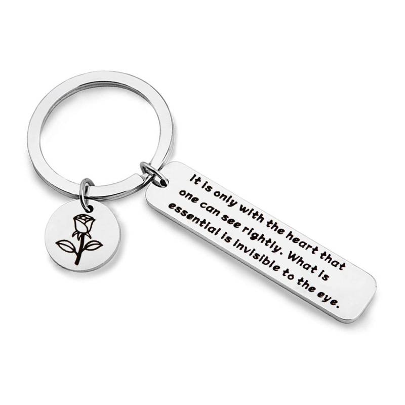 WUSUANED Damen der kleine Prinz Zitat Schlüsselanhänger mit Herz can See zurecht das wesentliche ist für das Auge unsichtbar inspirierend Geschenk See with Heart Keychain von WUSUANED