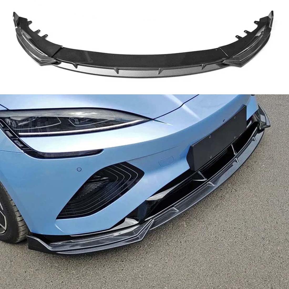 WUURAA Auto-Frontstoßstangenlippe für BYD Seal EV 2022 2023 2024, Front-Splitter, Stoßstange, Spoiler, Body-Kit, Spoilerröcke, Zubehör,Carbon Look von WUURAA