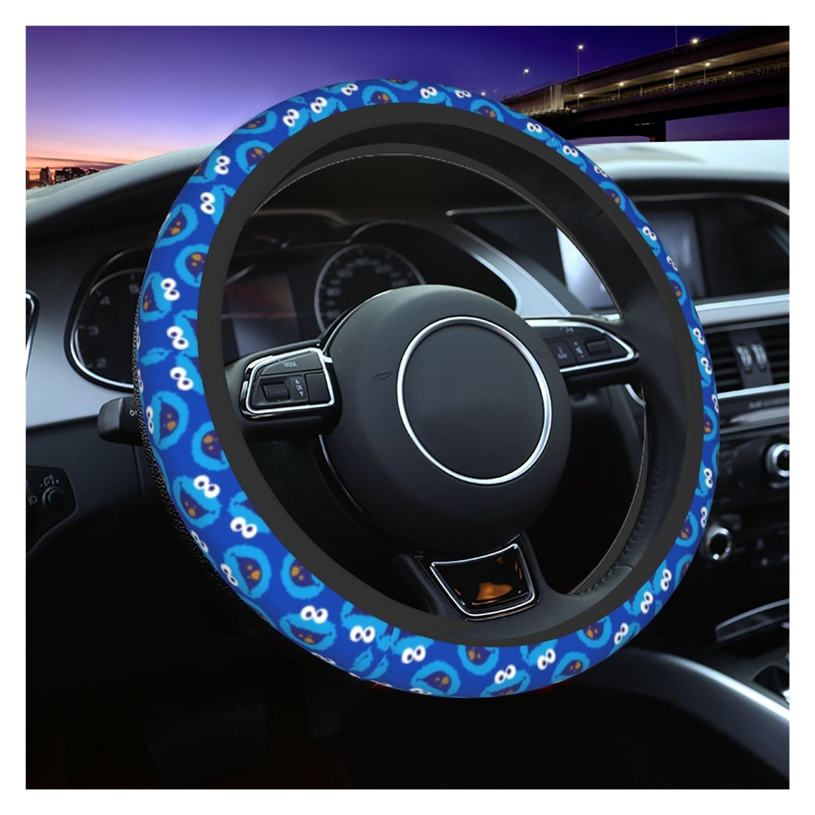 Auto-Lenkrad Blaue Sesamstraße-Lenkradabdeckung Für Mädchen, Cookie-Lenkradschutz, Universell Für 37–38 cm Autozubehör (Farbe : E, Größe : 1 UK) von WUURAA