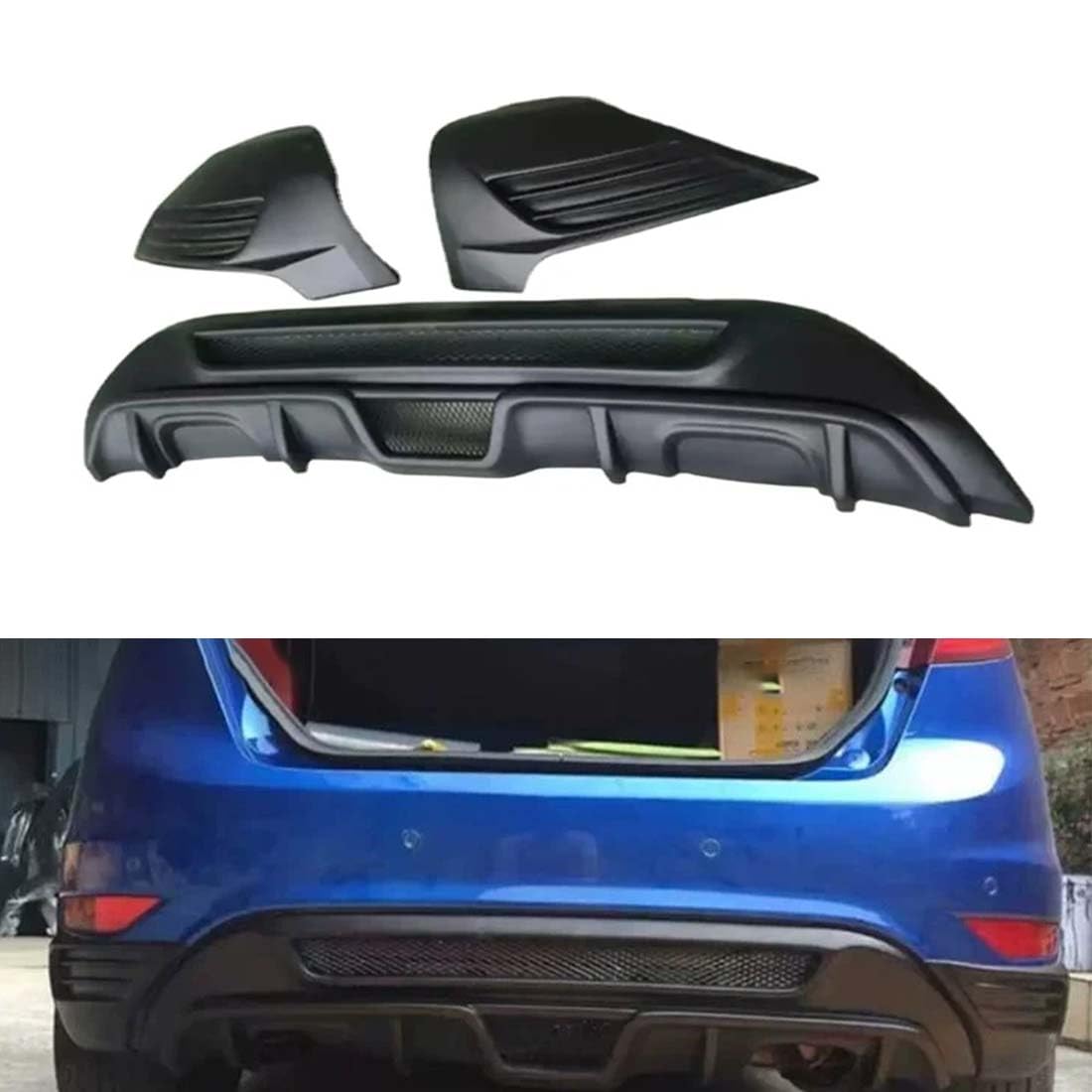 WUURAA Heckstoßstangen-Diffusor-Spoiler-Lippensplitter für Ford Fiesta MK7 2008-2013, Schwarz, Acrylnitril-Butadien-Styrol (ABS), lackiert (glänzend schwarz), Hinten von WUURAA