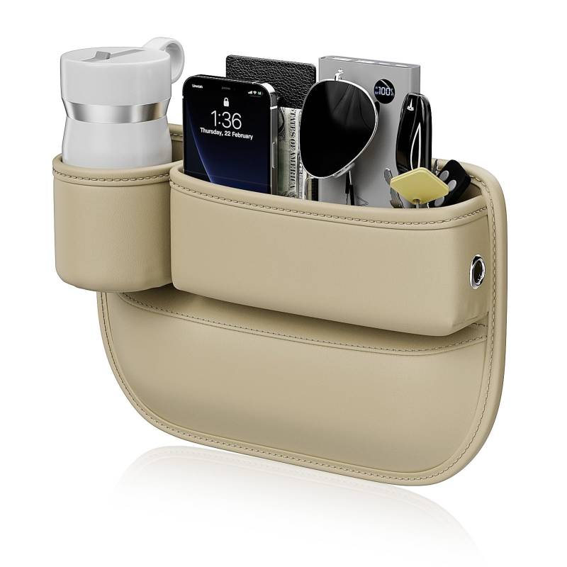 Autositz Lückefüller Organizer für BMW 7er Limousine 6 (VI) G11/G12 I 2015-2019, Aufbewahrungsbox für Autositze Utositz Gap Organizer Storage für Kleinigkeiten Handys,Beige-Left von WUWANGDI