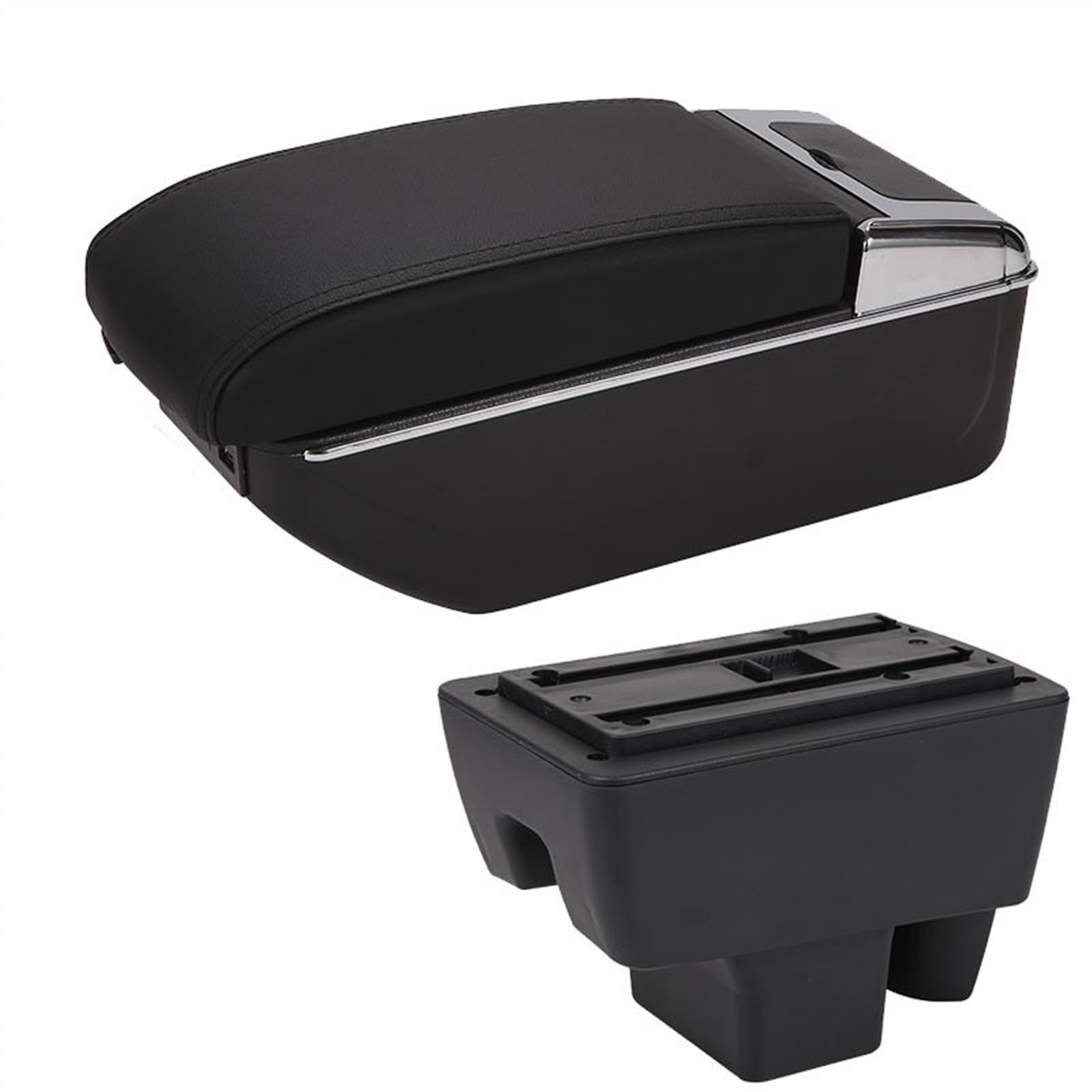 Auto Armlehnenbox Kompatibel Mit Skoda Für Rapid 2013-2019 2020 2021 Mittelkonsolen-Armlehnenbox Drehbare Aufbewahrungsbox Mit USB-Getränkehalter Aschenbecher Auto-Styling-Modifikation(D style black l von WUYDKEL