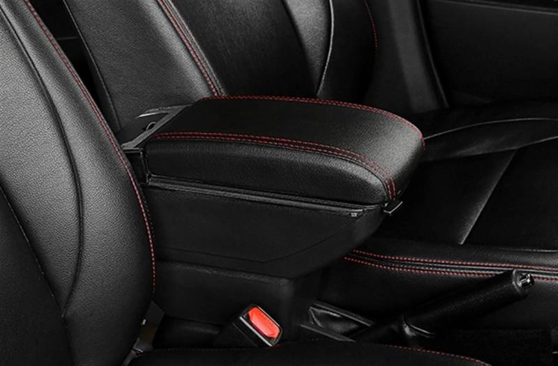 WUYDKEL Auto Armlehnenbox Kompatibel Mit Dacia Für Logan 2, Auto-Dekoration, Aufbewahrungszubehör, Armlehnen-Box, Mittelkonsole, Organizer-Box, Handlauf-Teile(Black red) von WUYDKEL