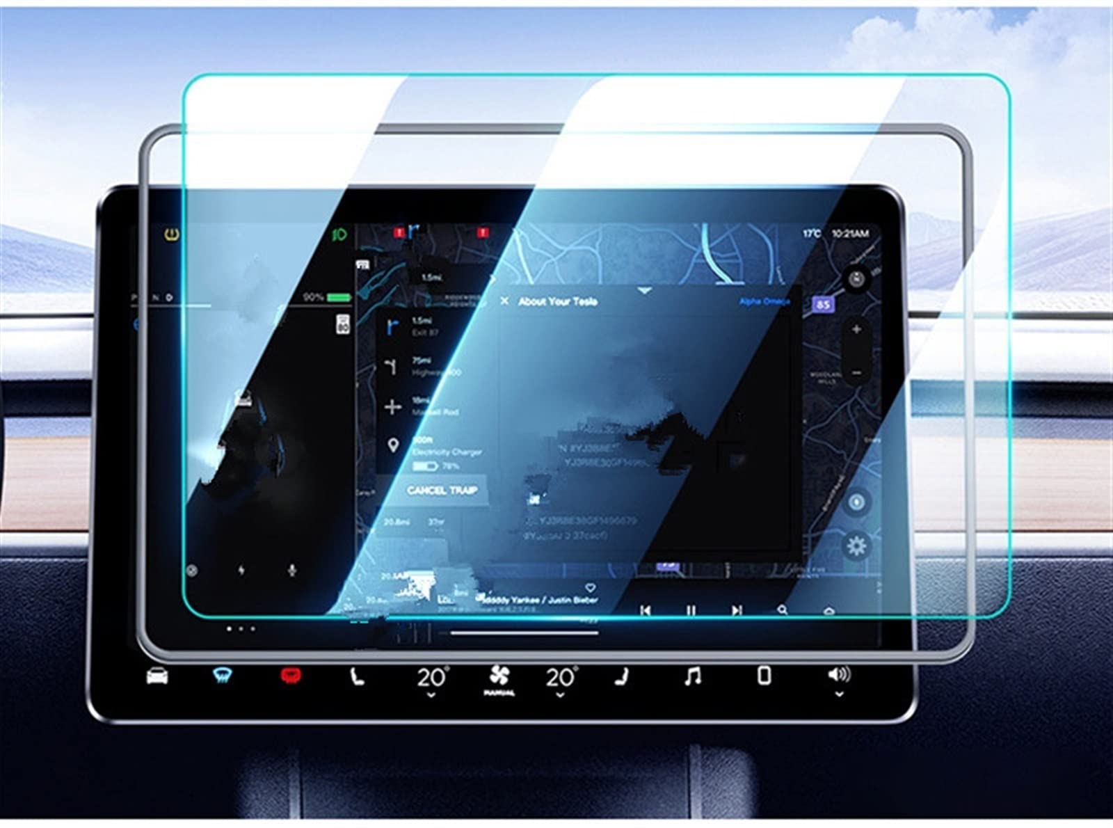 WUYDKEL Auto Innenraum Gehärtetes Glas Auto Navigation Displayschutzfolie Display Aufkleber Kompatibel Mit Tesla Für Model Y 2017 2018 2019 2020(Blue) von WUYDKEL