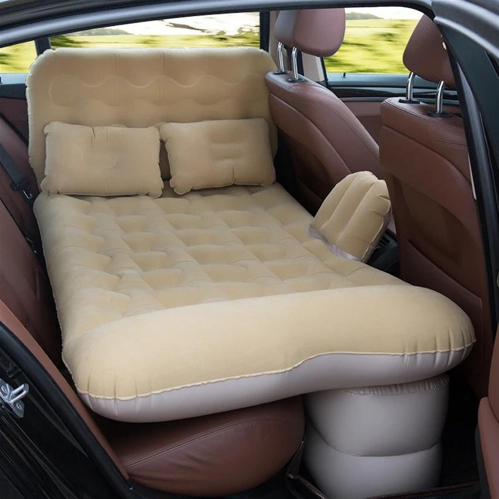 WUYDKEL Auto Matratze Auto Luftmatratze Auto Reisebett Outdoor Home Camping Schlafsofa Automatische Luftmatte Aufblasbares Autobett Universal Luftmatratze Autozubehör(Beige) von WUYDKEL