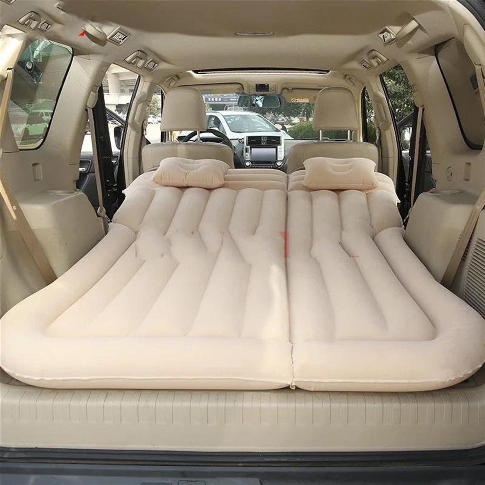 WUYDKEL Auto Matratze SUV Auto Aufblasbare Luftmatratze Campingbett Mit Elektrischer Luftpumpe Kissen Tragbare Isomatte Hinten Kofferraum Universal Luftbett Autozubehör(Beige) von WUYDKEL