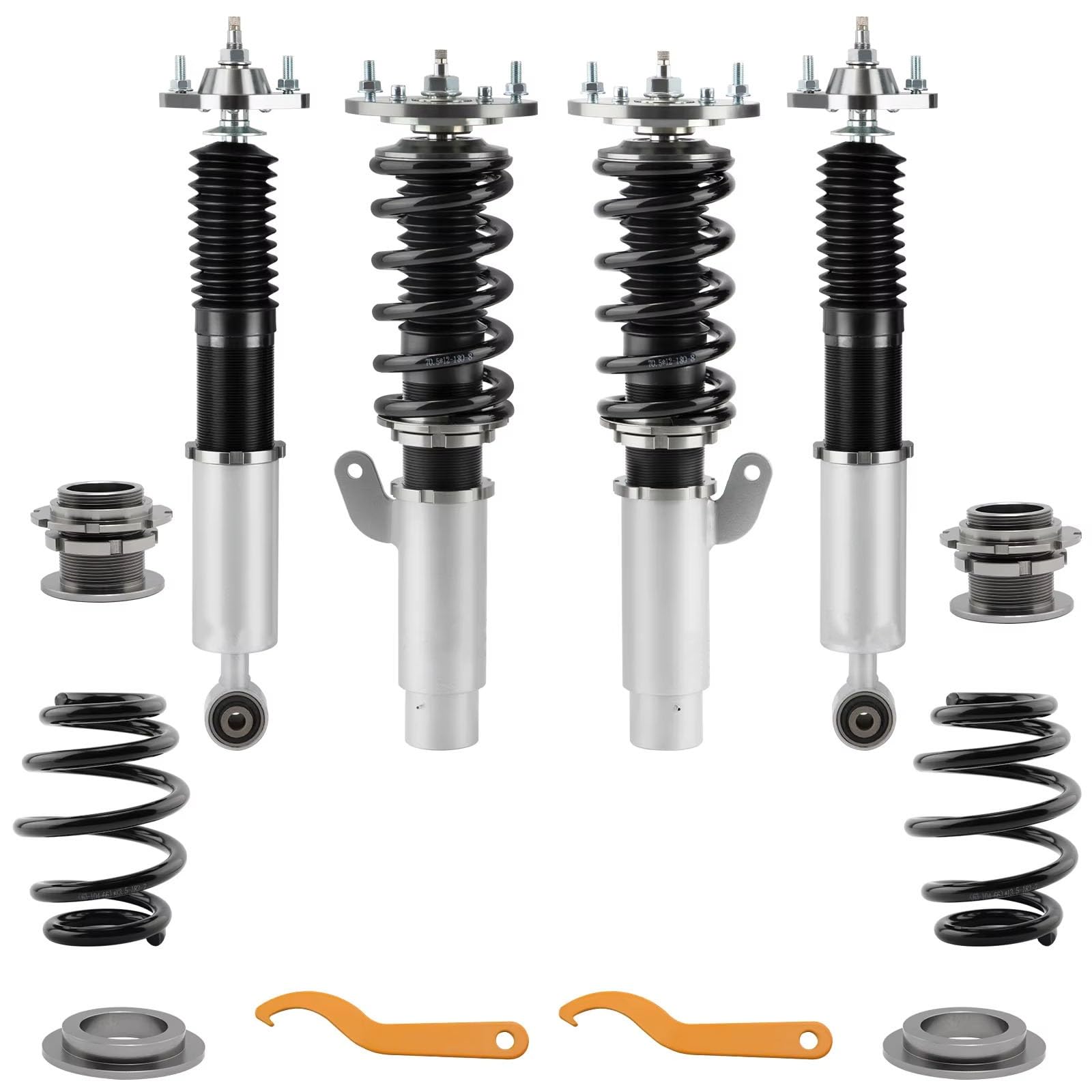 WUYDKEL Fahrwerk Stoßdämpfer Set Kompatibel Mit Für 3er E46 Coupe 320ci 325ci 330ci 320cd 330cd, Verstellbare Weiche Und Harte Gewindefahrwerk-Stoßdämpfer, Autozubehör(Silver) von WUYDKEL