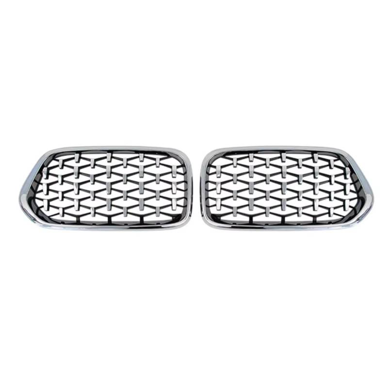 WUYDKEL Kühlergrill Kompatibel Mit Für X2 F39 2018 2019 2020 2021, Auto-Meteor-Stil-Grill, Frontstoßstange, Diamant-Nierengrill, Renngitter, Autozubehör(Silver) von WUYDKEL