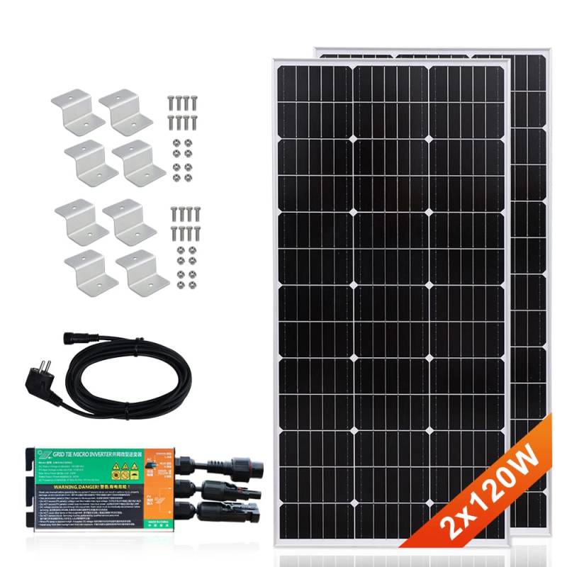 300w Balkonkraftwerk Komplett Steckdose Plug & Play, 240W(2X120watt) Solarpanel mit 230V 300W Wechselrichter, Solaranlage Wohnmobil komplettset, Photovoltaik Balkon, Solarmodul 240W von WUZECK