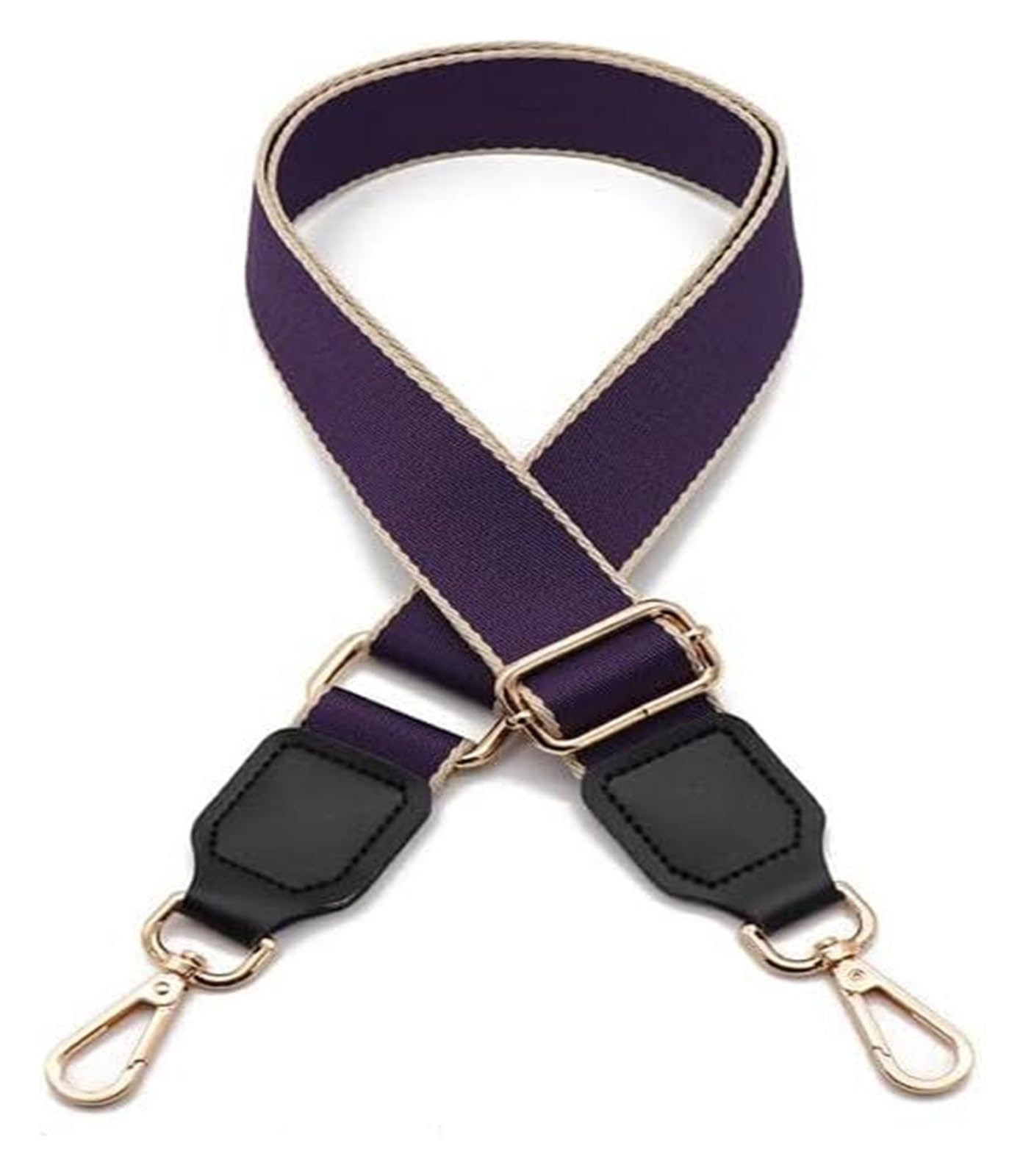 Taschengurt, Gurtband aus Reiner Baumwolle mit langem Schultergurt aus PU-Leder, verstellbare Schulter-Kuriertasche, Zubehörtasche(Purple,Gold Hardware) von WWBPOIUY