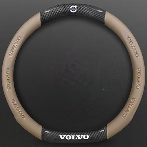 Auto Lenkradbezug für Volvo XC40 2018-2022,Leder Sport Lenkradbezug Atmungsaktive Auto Lenkradhüllen Anti-Rutsch Lenkradhülle Lenkradschoner mit Auto Emblem Logo Autozubehör,Beige-D Type von WXGBH