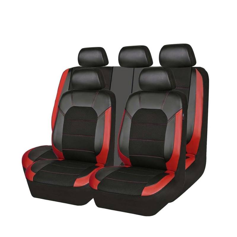 WXLJBNHJ 9 StüCk Leder AutositzbezüGe für VW Golf VI (GTI) 2010 2011 2012, rutschfest Wasserdicht Atmungsaktiv Schonbezug Set SitzbezüGe Auto ZubehöR,Red von WXLJBNHJ