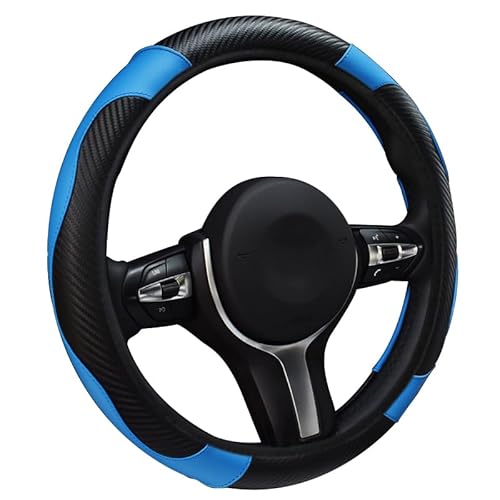 Auto Universelle Elastische Carbonfaser-Lenkradabdeckung 4 Jahreszeiten rutschfest Langlebig, für BMW X6 X6M E71 E72 F16 F96 G06 30i 30d 40i 40d M50i X6M,E Blue 38CM von WYGCPZDJ