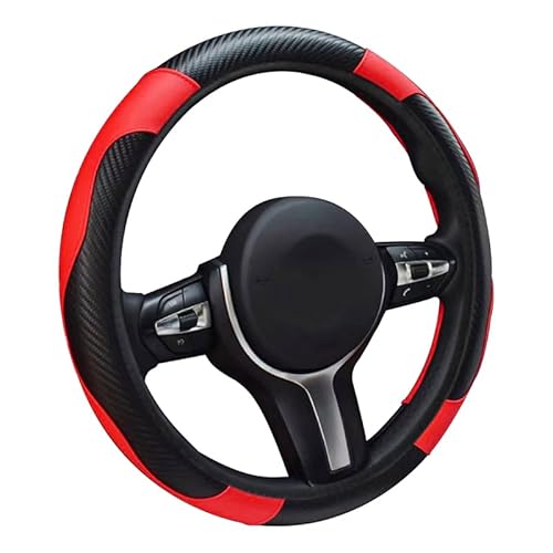 Auto Universelle Elastische Carbonfaser-Lenkradabdeckung 4 Jahreszeiten rutschfest Langlebig, für Citroen C1 C2 C3 C4 C5 C5X C6 C8 DS3 DS4 DS5,B Red 38CM von WYGCPZDJ