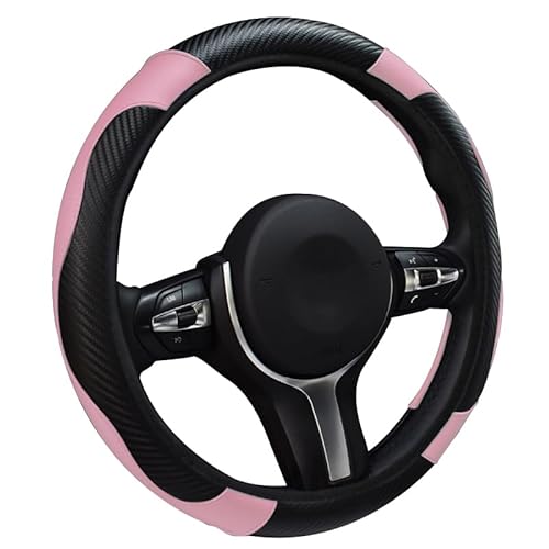 Auto Universelle Elastische Carbonfaser-Lenkradabdeckung 4 Jahreszeiten rutschfest Langlebig, für Ford Fiesta Fusion Escort Focus Mondeo KUGA Ecosport,A Pink 38CM von WYGCPZDJ