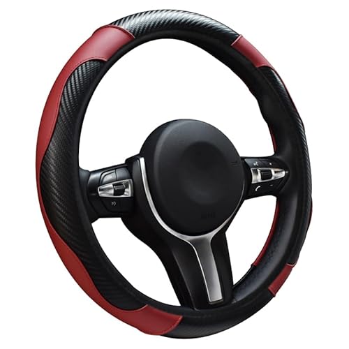 Auto Universelle Elastische Carbonfaser-Lenkradabdeckung 4 Jahreszeiten rutschfest Langlebig, für Ford Fiesta Fusion Escort Focus Mondeo KUGA Ecosport,C Wine red 38CM von WYGCPZDJ