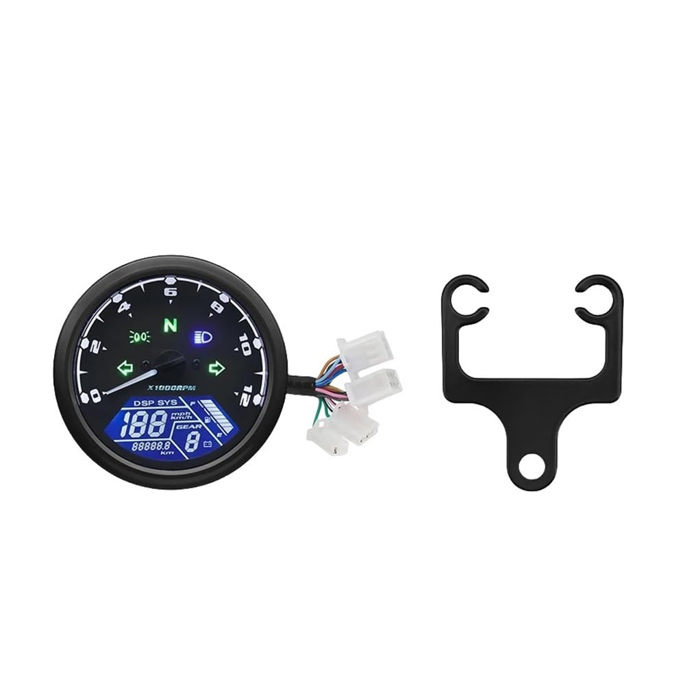 WYHJIUY 0~12000 U/min Universal Motorrad Tachometer Armaturenbrett Digitalanzeige Geschwindigkeit MPH Km/h Drehzahlmesser Kraftstoff Für Y&amaha Speed Gear Display von WYHJIUY