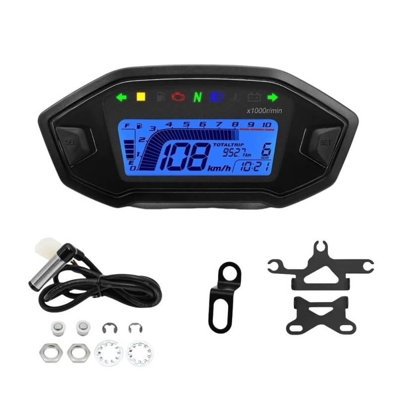 WYHJIUY 2023 Neu 7 Farben Digital Tacho Moto Dashboard 10000RPM Motorrad Display Kilometerzähler Tachometer Für 1,2,4 Zylinder Speed Gear Display von WYHJIUY