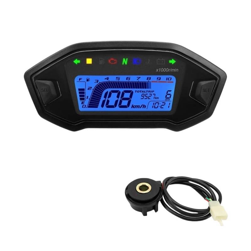 WYHJIUY 2023 Neu 7 Farben Digital Tacho Moto Dashboard 10000RPM Motorrad Display Kilometerzähler Tachometer Für 1,2,4 Zylinder Speed Gear Display von WYHJIUY