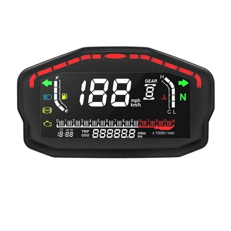 WYHJIUY Digitales Motorrad Universal Zubehör Tachometer 14000 RPM Tachometern Meter Geschwindigkeit Meter Kraftstoffanzeige Montage Speed Gear Display von WYHJIUY