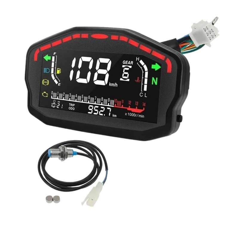 WYHJIUY Digitales Motorrad Universal Zubehör Tachometer 14000 RPM Tachometern Meter Geschwindigkeit Meter Kraftstoffanzeige Montage Speed Gear Display von WYHJIUY