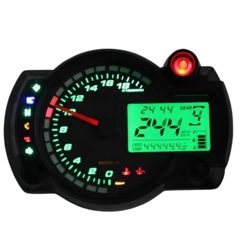 WYHJIUY Digitales Motorrad Universal Zubehör Tachometer Kilometerzähler MAX 1800RPM Armaturenbrett 7 Farben Speed Gear Display von WYHJIUY