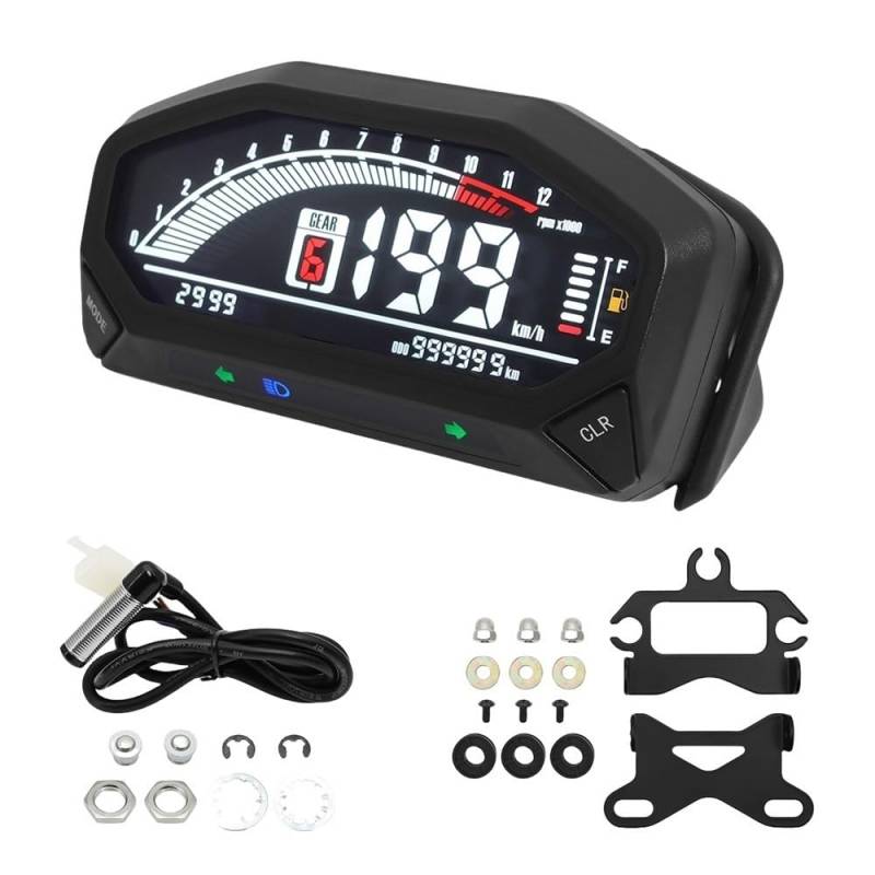 WYHJIUY Einstellbarer Tachometer 10000 RPM Anzeige Tachometer Odemeter Drehzahlmesser Gaugr Moto Dashboard Für 1 2 4 Zylinder 2024 Speed Gear Display von WYHJIUY