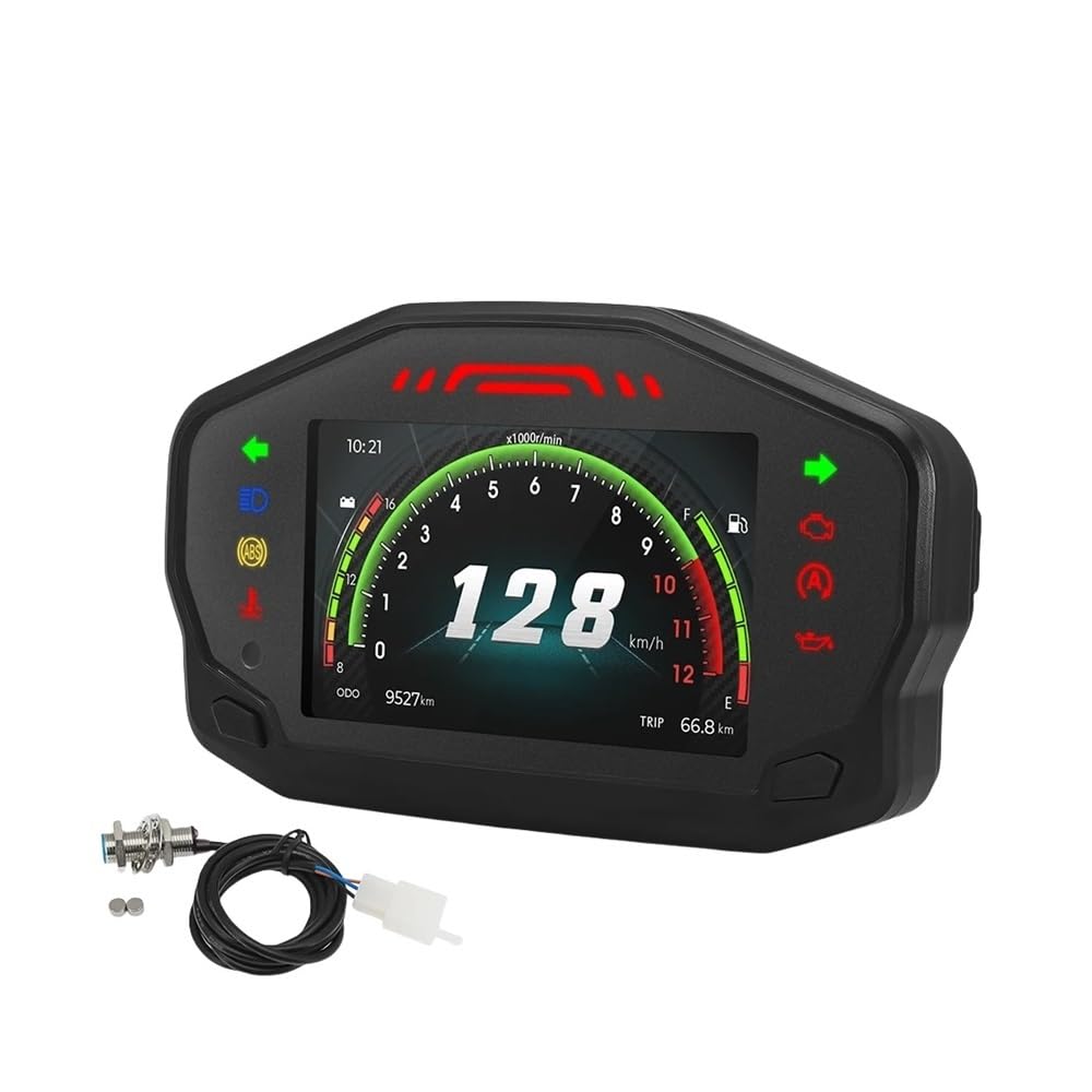 WYHJIUY Für 1,2,4 Zylinder 12V Motorrad Universal RPM Tacho Digital Dash Mit Uhr Öl Gauge Halterung Speed Gear Display von WYHJIUY