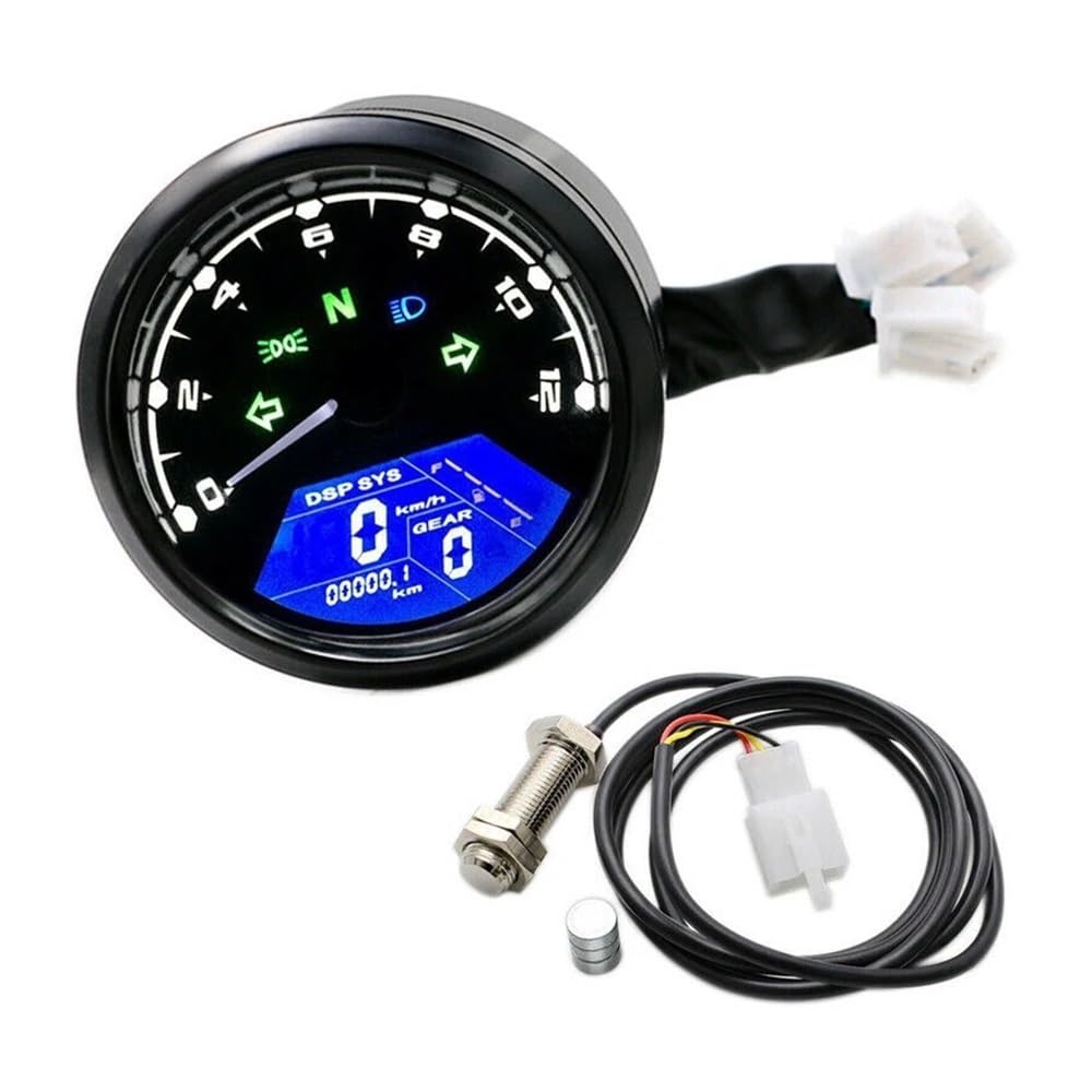 WYHJIUY Für 1-4 Zylinder Motorrad Universal Tachometer Kilometerzähler 12000RMP Drehzahlmesser Digital Armaturenbrett Montage Speed Gear Display von WYHJIUY