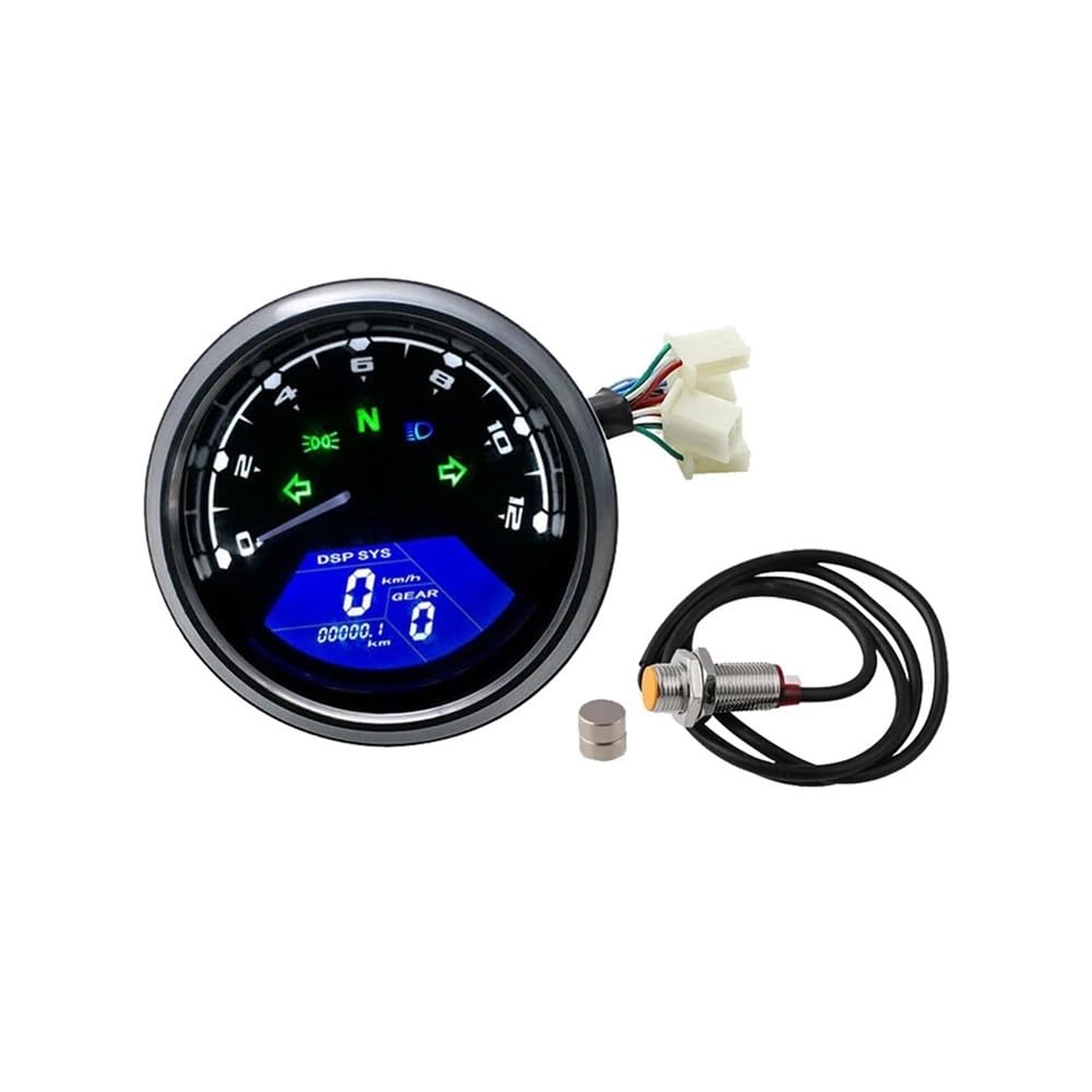 WYHJIUY Für 1-4 Zylinder Motorrad Universal Zubehör Tachometer Kilometerzähler Drehzahlmesser 12000RMP Instrumententafel Speed Gear Display von WYHJIUY