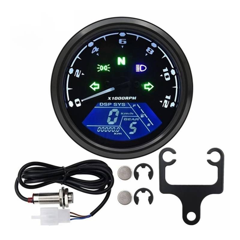 WYHJIUY Für 1-4 Zylinder Motorrad Universelles Zubehör Tachometer Kilometerzähler 12000RMP Drehzahlmesser Instrumententafel Speed Gear Display von WYHJIUY