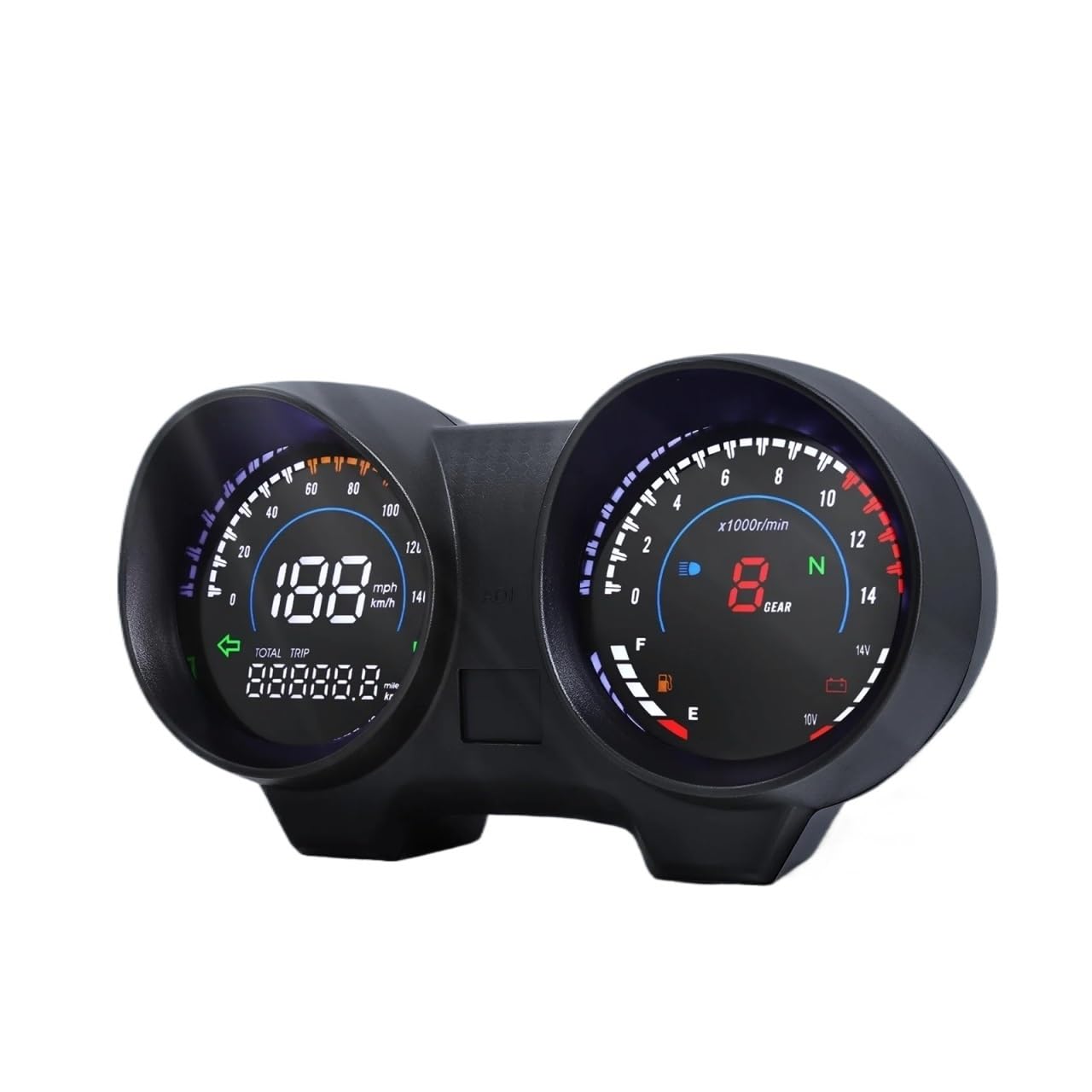 WYHJIUY Für 2/4/8 Zylinder Motorrad Universal Digital 14000 U/min Tachometer Tachometer Kraftstoffanzeige Speed Gear Display von WYHJIUY