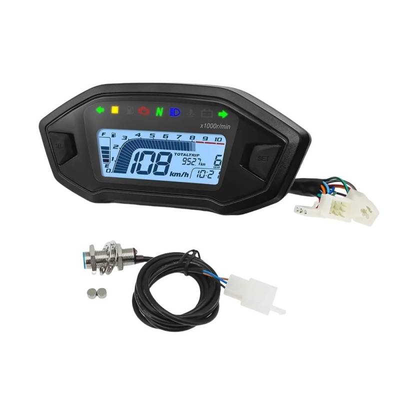 WYHJIUY Motorrad-Instrumententafel, 7-farbiges Licht, 0–10.000 U/min, Drehzahlmesser, Digitaler Tachometer Für 1 2 4 Zylinder, Universalmotor, 12 V Speed Gear Display von WYHJIUY