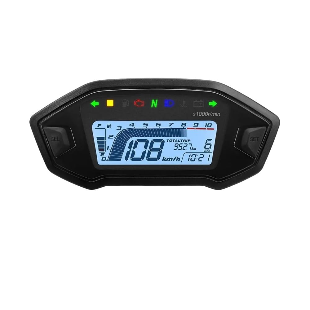 WYHJIUY Motorrad-Instrumententafel, 7-farbiges Licht, 0–10.000 U/min, Drehzahlmesser, Digitaler Tachometer Für 1 2 4 Zylinder, Universalmotor, 12 V Speed Gear Display von WYHJIUY