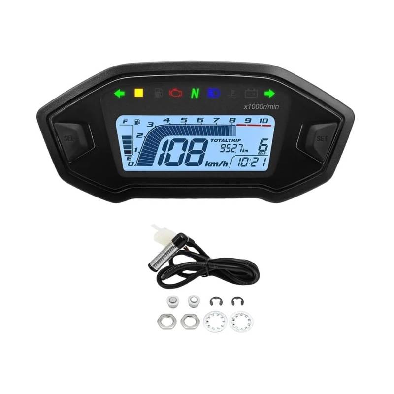 WYHJIUY Motorrad-Instrumententafel, 7-farbiges Licht, 0–10.000 U/min, Drehzahlmesser, Digitaler Tachometer Für 1 2 4 Zylinder, Universalmotor, 12 V Speed Gear Display von WYHJIUY