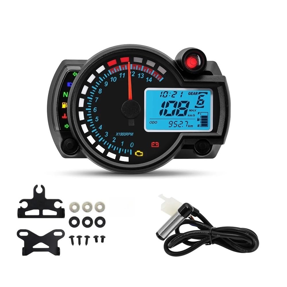 WYHJIUY Motorrad Tachometer Dashboard Digitaler Kilometerzähler Drehzahlmesser Kraftstoffzähler 299KM/H Geschwindigkeitsanzeige Meter Speed Gear Display von WYHJIUY