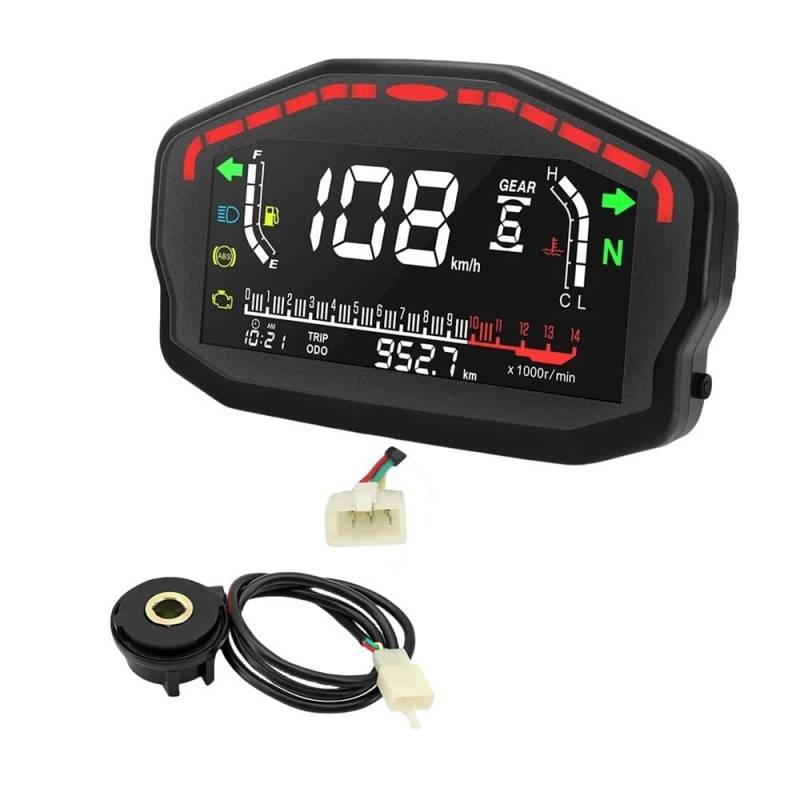 WYHJIUY Motorrad Thermometer Digital 12V Geschwindigkeit Meter Tachometer Universal Board Motorräder Dashboard Einstellen Kilometerzähler Speed Gear Display von WYHJIUY