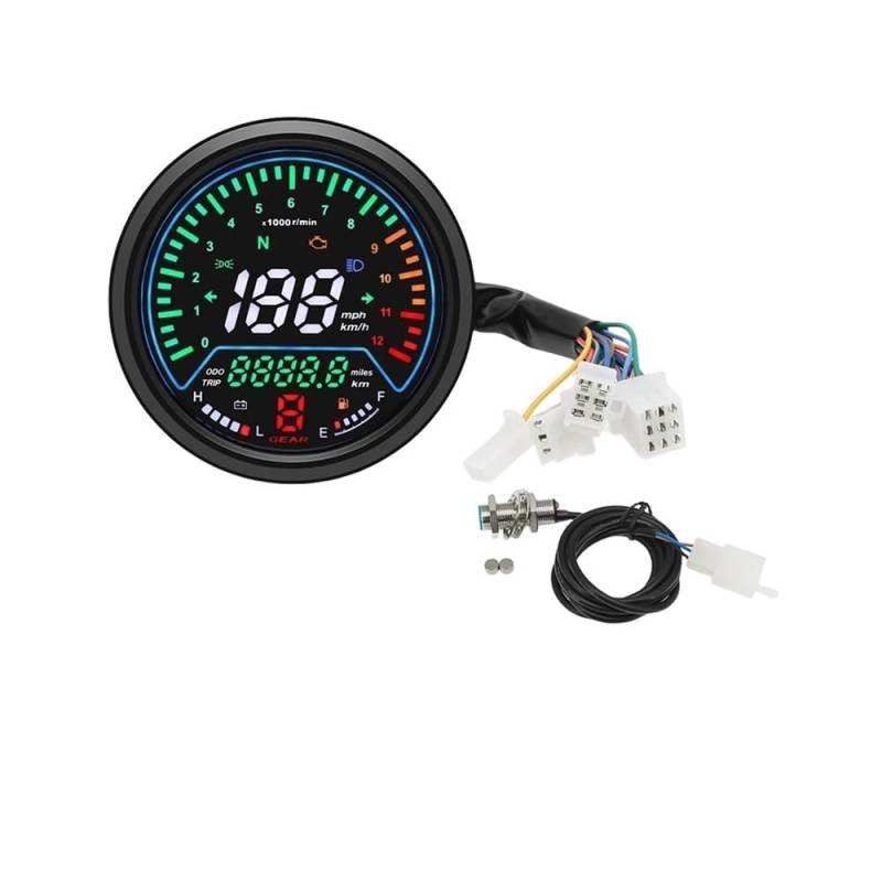 WYHJIUY Motorrad Universal Tacho Digital Dashboard Meter 12000RPM Kmh/mph Spannung Display Gang Anzeige Für GN125 Speed Gear Display von WYHJIUY