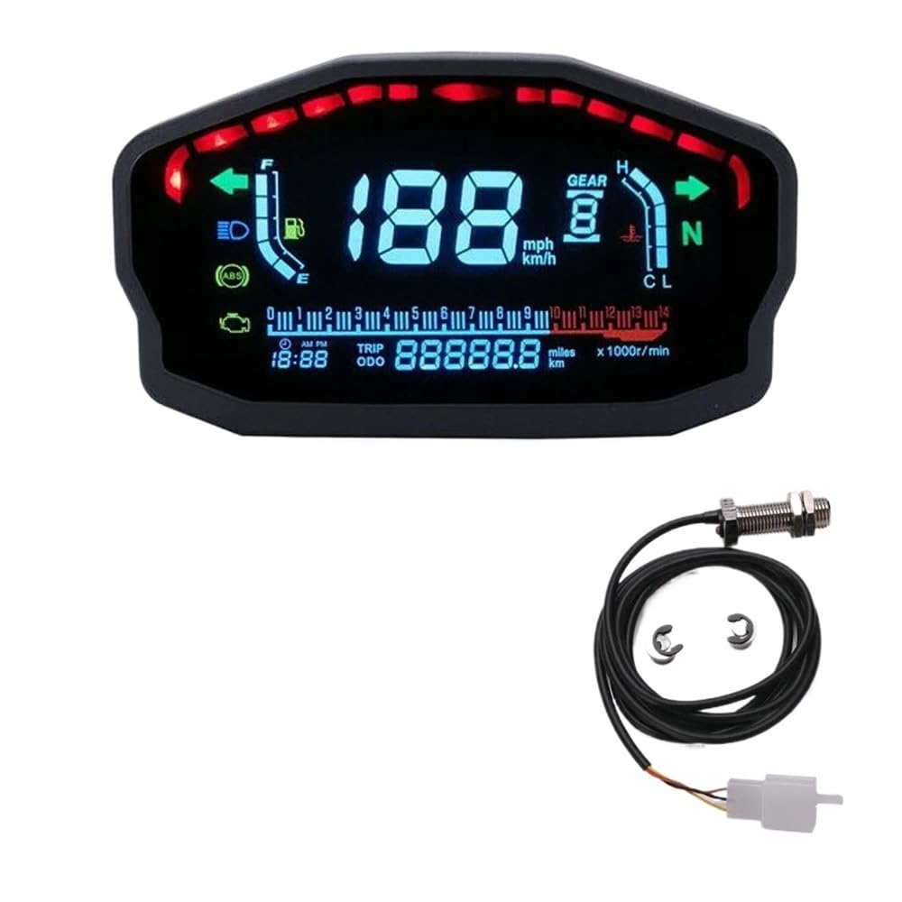 WYHJIUY Motorrad Universal Tachometer 10000RPM Tachometer Tankanzeige Digitaler Kilometerzähler Für 1 2 4 Zylinder Speed Gear Display von WYHJIUY