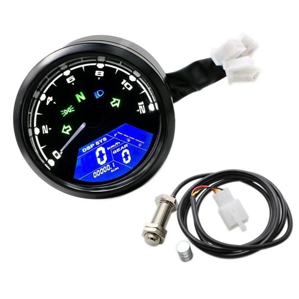 WYHJIUY Motorrad Universal Tachometer Kilometerzähler 12000RMP Drehzahlmesser Digital Armaturenbrett Für 1-4 Zylinder Für Motorrad Speed Gear Display von WYHJIUY