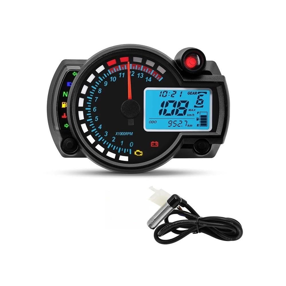 WYHJIUY Motorrad Universal Zubehör Tachometer Digital Armaturenbrett 7farbig Tachometer Kilometerzähler Drehzahlmesser Messgeräte Speed Gear Display von WYHJIUY