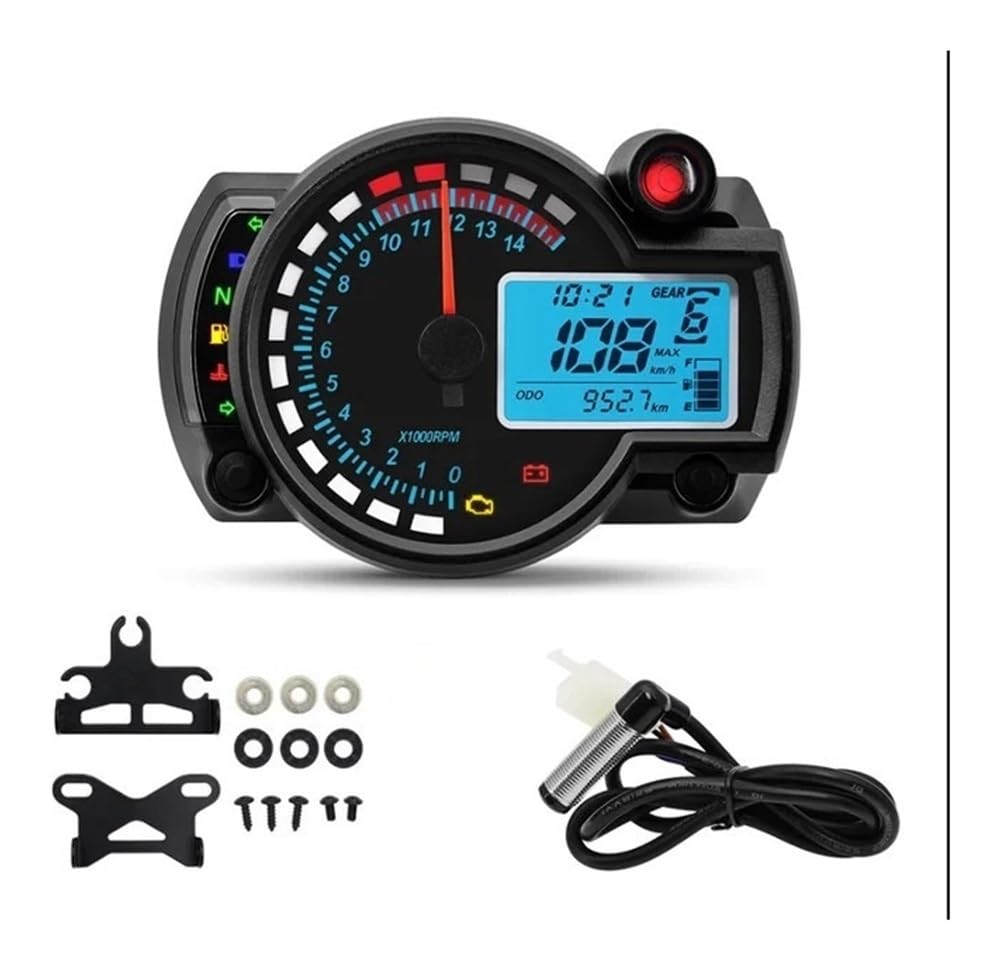 WYHJIUY Motorrad Universal Zubehör Tachometer Digital Armaturenbrett 7farbig Tachometer Kilometerzähler Drehzahlmesser Messgeräte Speed Gear Display von WYHJIUY