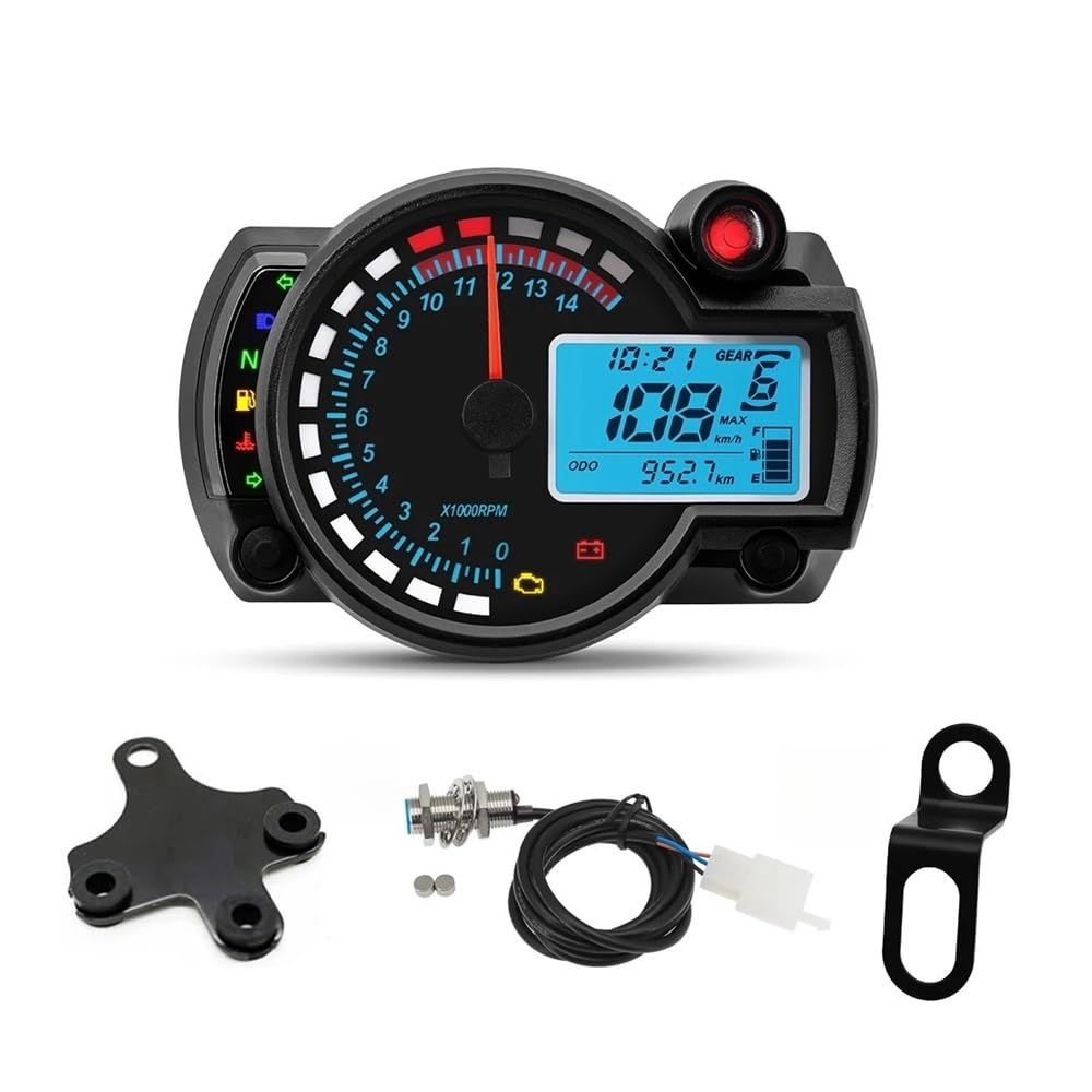 WYHJIUY Motorrad Universal Zubehör Tachometer Digital Armaturenbrett 7farbig Tachometer Kilometerzähler Drehzahlmesser Messgeräte Speed Gear Display von WYHJIUY