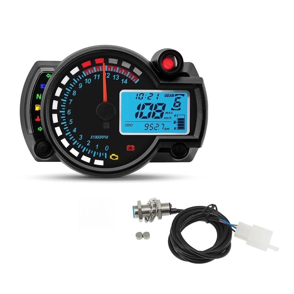 WYHJIUY Motorrad Universal Zubehör Tachometer Digital Armaturenbrett 7farbig Tachometer Kilometerzähler Drehzahlmesser Messgeräte Speed Gear Display von WYHJIUY