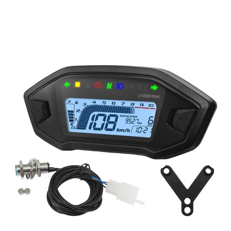 WYHJIUY Universal Für 1,2,4 Zylinder 10000RPM Motorrad Display -Computer-geschwindigkeitsmesser-grüne Tachometer Mit Digital Sensor Dashboard Gauge Speed Gear Display von WYHJIUY