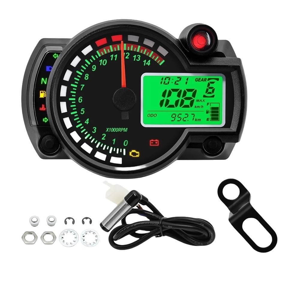 WYHJIUY Universal Moto Dashboard Digital Motorrad Kilometerzähler Meter Instrument Einstellbar 0-299 KM/H 7 Farben Hintergrundbeleuchtung Speed Gear Display von WYHJIUY