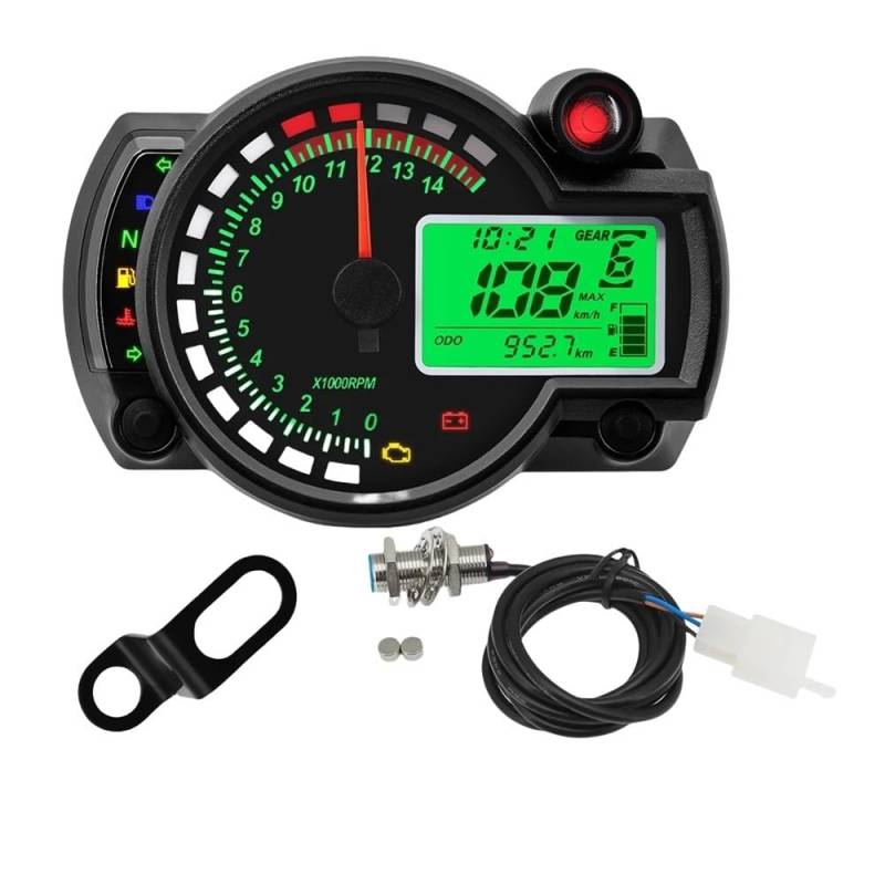 WYHJIUY Universal Moto Dashboard Digital Motorrad Kilometerzähler Meter Instrument Einstellbar 0-299 KM/H 7 Farben Hintergrundbeleuchtung Speed Gear Display von WYHJIUY